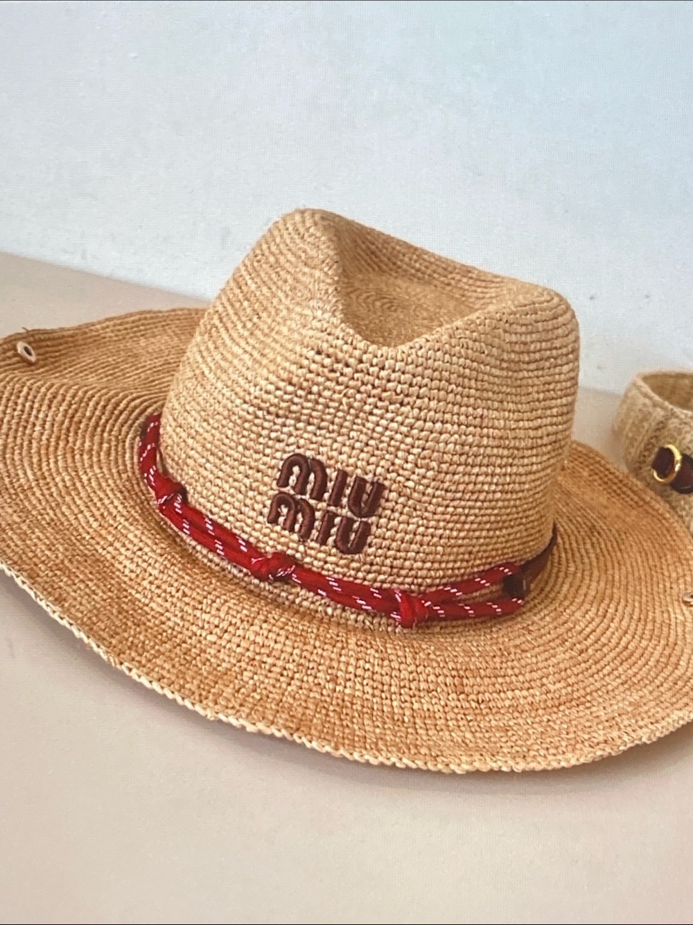 Miu Miu Natural Raffia Straw Fedora Hat